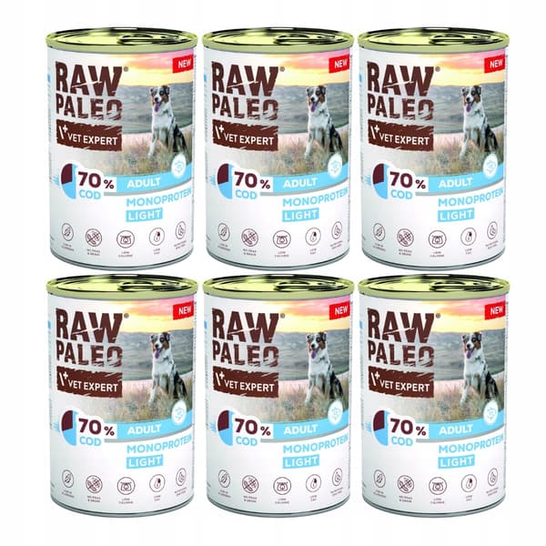 Märkäruoka koirille VetExpert Raw Paleo Cod Light 6x800g
