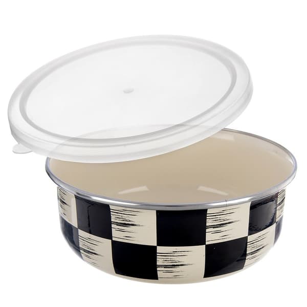 Emaljerad skål med lock schackbräda 15,5 cm, 800 ml