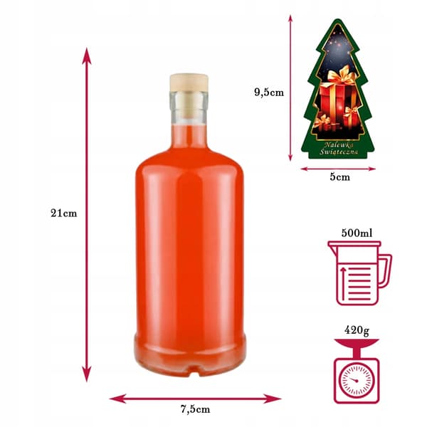 5x TADEK glasflasker 500ml + JULETRÆSETIKET JULESIDEHAT