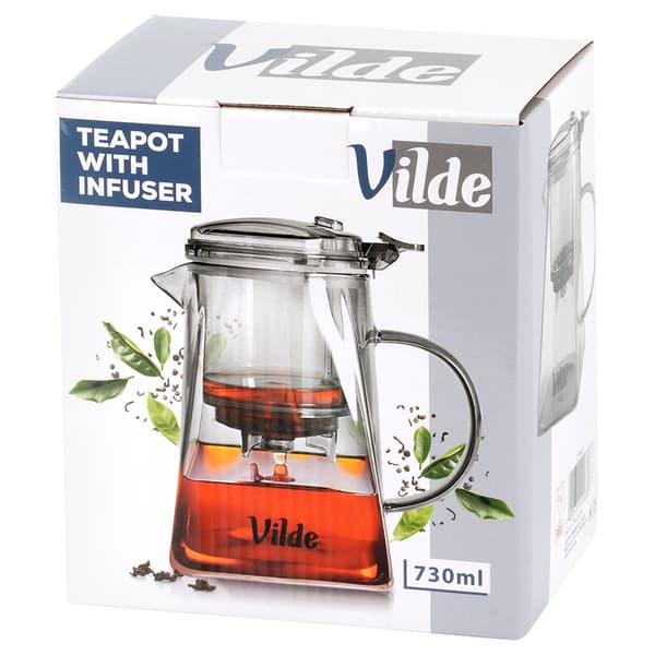 Glaskande med trækspand til te 730 ml