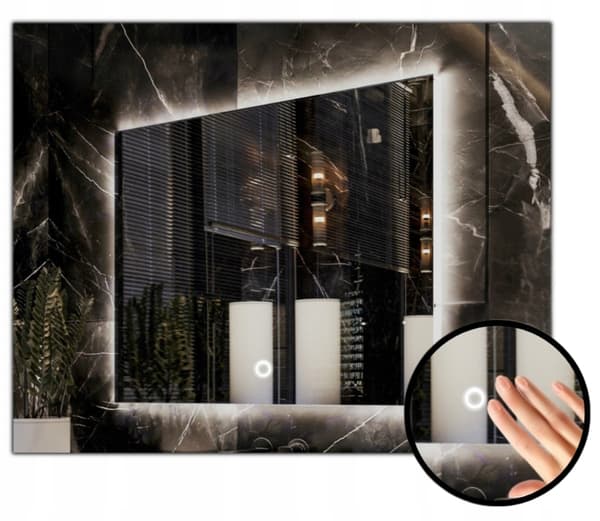 Spegel LED-belyst 105x100 vattentät IP65 med tryckknapp