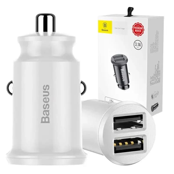Baseus Grain Billaddare 2x USB 5V 3.1A (Vit)