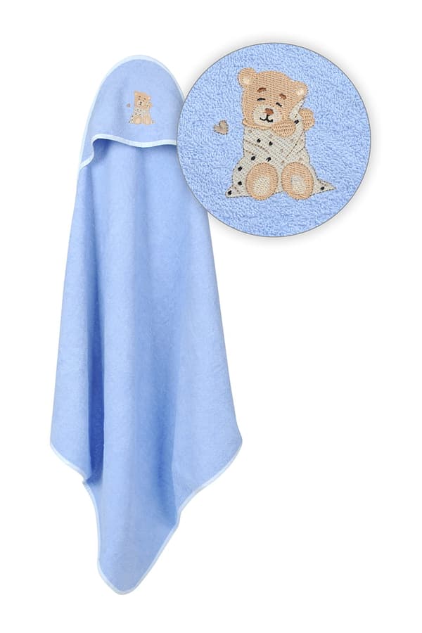 Baby badebetræk 100x100 MAXI blå bamse
