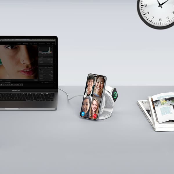 TECH-PROTECT QI15W-A32 3-i-1 magnetisk Magsafe trådløs oplader grå