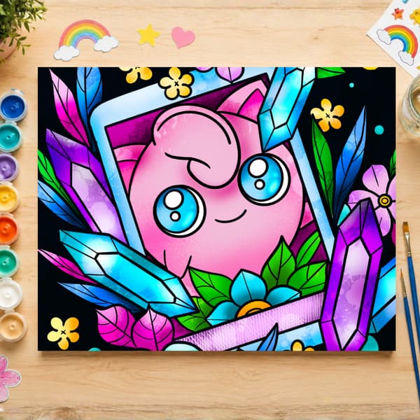 Pokémon Jigglypuff målarbild efter nummer med ram 70x50 cm