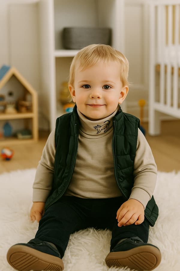 Barn polo med tryck beige stl 104