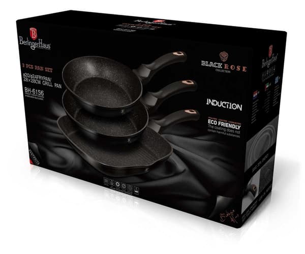 SÆT MED 3 GRANITPANDER BERLINGERHAUS BLACK ROSE BH-6156