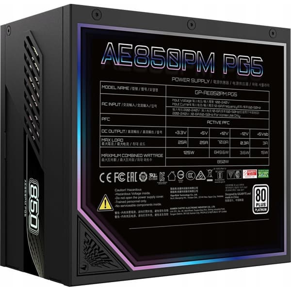 Gigabyte Aorus Elite Platinum ATX 3.1 850W Sort PC Strømforsyning