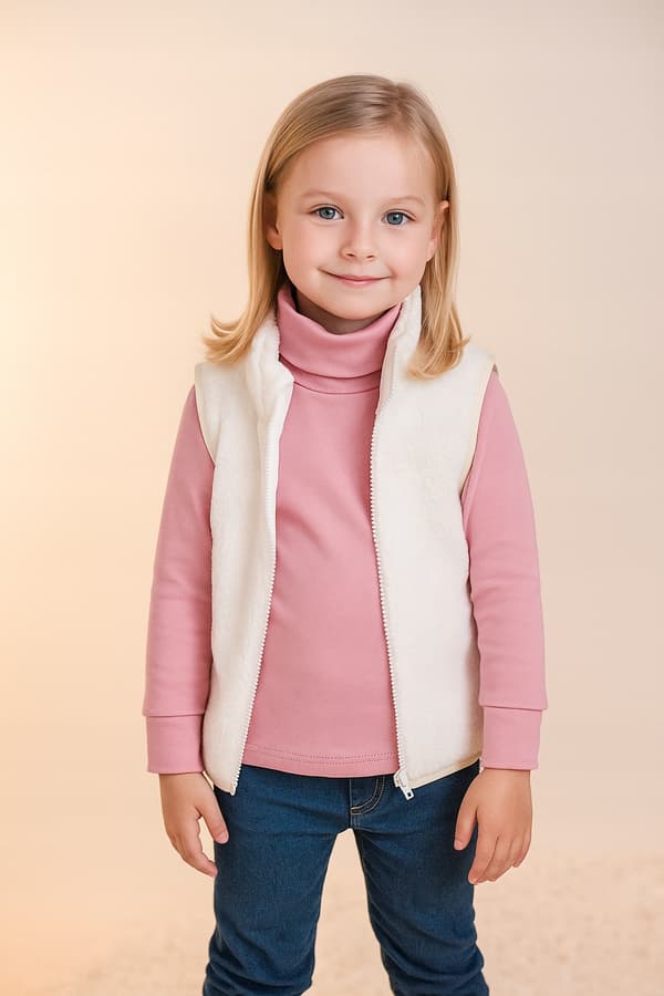 Varm tröja för flickor, barn, rosa polotröja med hög hals