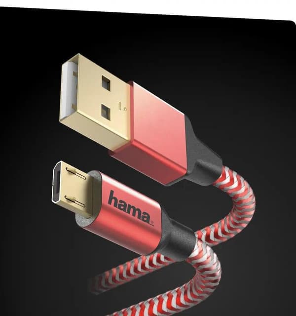 HAMA Data Reflected microUSB 1,5M Micro USB-kabel, Röd 201556