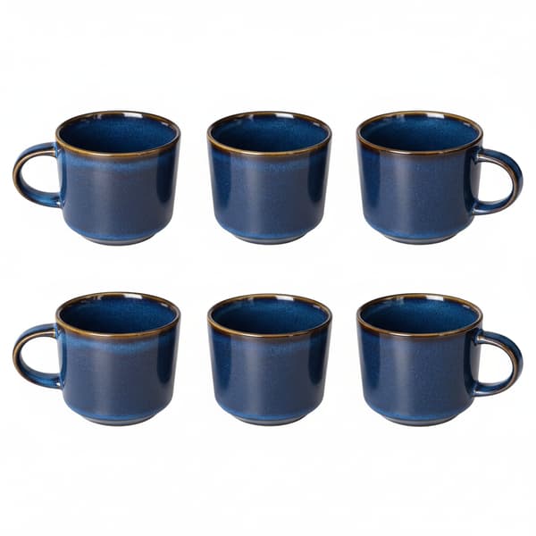 KAFFE- OG TEKRUS SÆT 6 DELE 350 ML MØRKEBLÅ KERAMIK