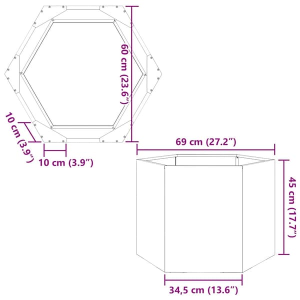 vidaXL sekskantet haveplantekasse 69x60x45 cm rustfrit stål