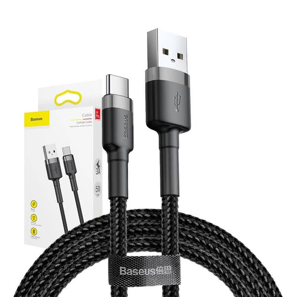 Baseus Cafule 3A USB til USB-C Kabel 0,5m (Grå-Sort)