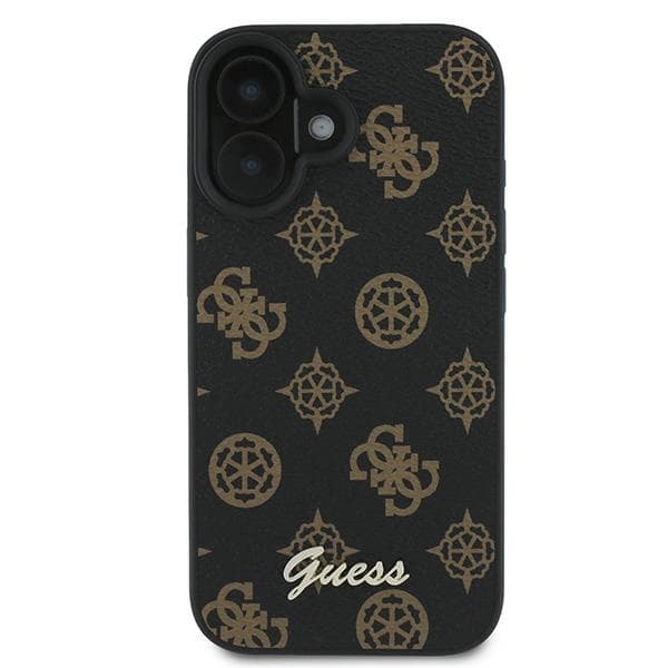 Guess GUHMP16MPGPYSK iPhone 16 Plus 6.7 sort/sort hårdt cover PU Peony Script MagSafe