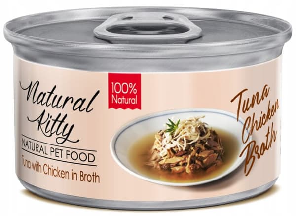 Natural Kitty | Kattefoder i bouillon | 80g dåse - Tun med kylling 80g