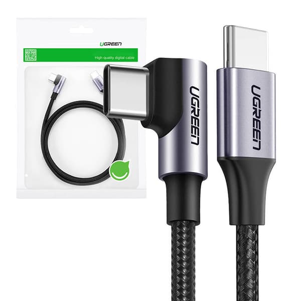 Ugreen US255 USB-C - USB-C -kaapeli, 3m, 60W, kulma (musta)