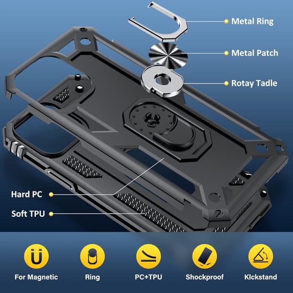 ETUI TIL APPLE IPHONE 13 MINI SILIKONE SORT FORSTÆRKET + HOLDER STATIV