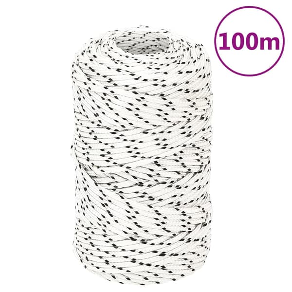 vidaXL Flätad segelrep, vit, 2 mm x 100 m, polyester