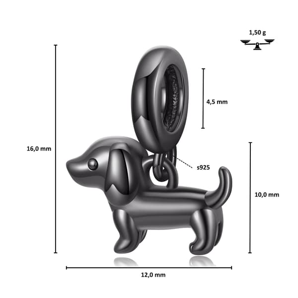 Sølv charm sort DACHSHUND vedhæng perler sølv 925
