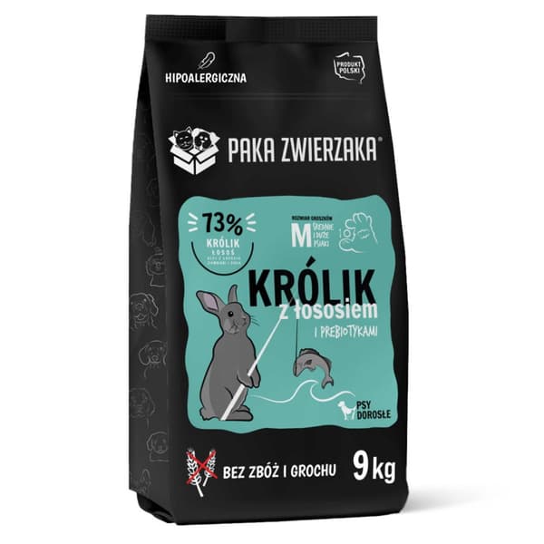 Paka Zwierzaka torrfoder för hundar 9 kg Kanin med lax
