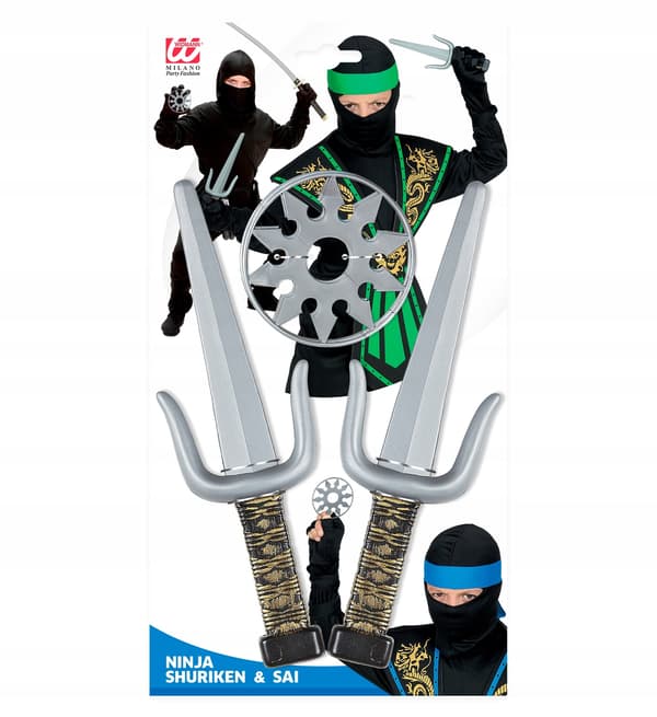 Ninja krigarutrustning tillbehörsset med dolkar, sai, shuriken och svärd - 4 delar