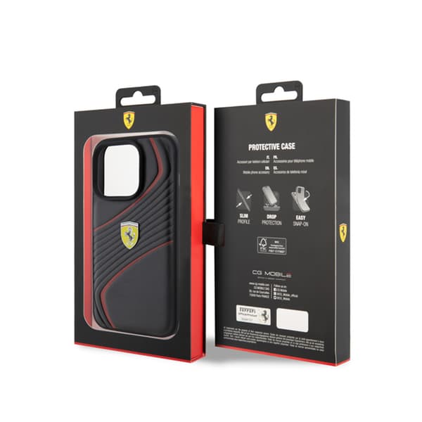 Ferrari Twist Metal Logo - iPhone 15 Pro cover (sort)