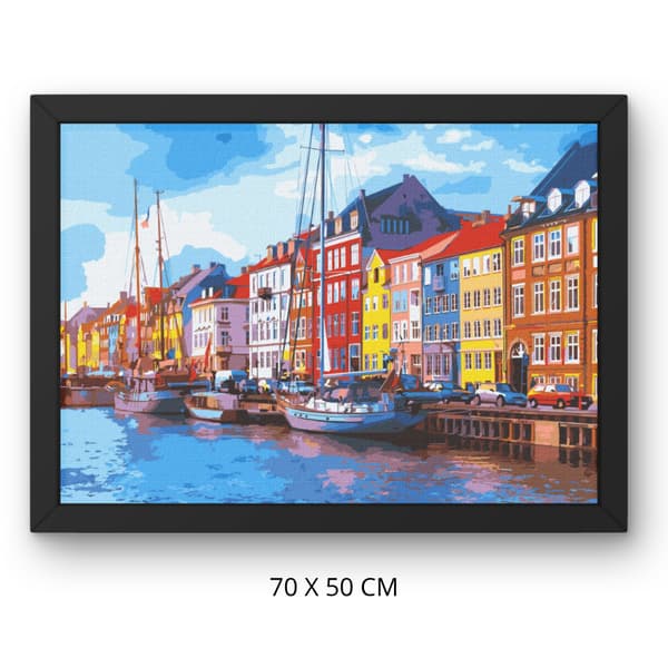 Måla efter nummer-tavel med ram Charmig stad 70x50 cm