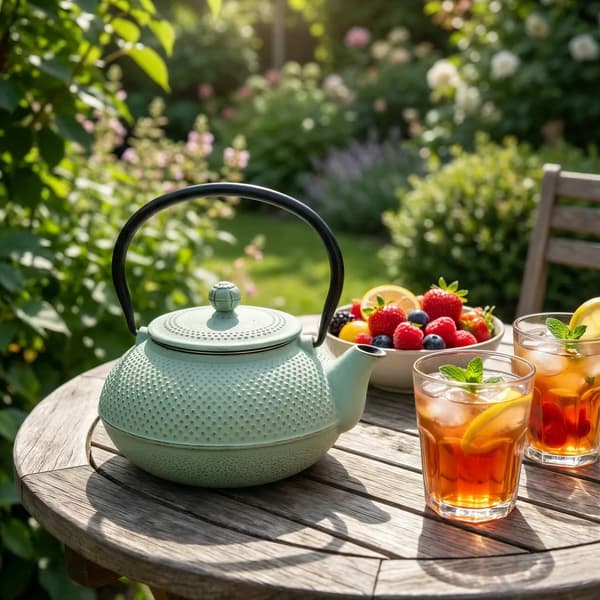 Støbejernskedel 1,5 l mynteinfuser stålsi til urtete