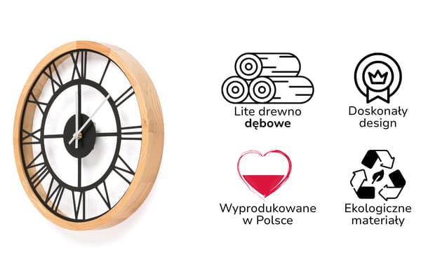 Väggklocka LEJA 37cm trä ek premium