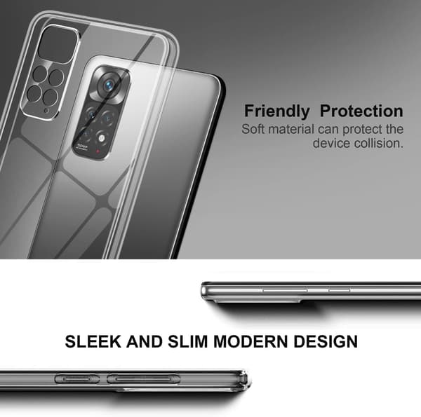 TRANSPARENT ETUI TIL XIAOMI REDMI NOTE 11 4G + 3X HÆRDET GLAS