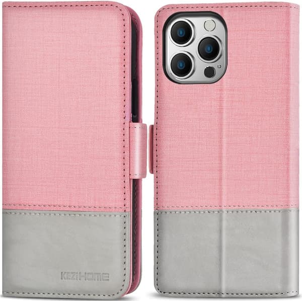 ETUI MED FLAP TIL APPLE IPHONE 13 PRO 6.1" ROSA GRÅ + 2x GLAS