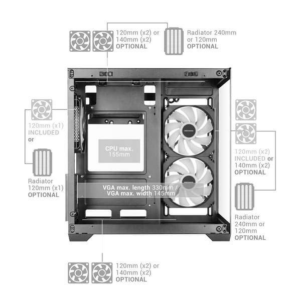 TACENS MARS MC-VIEW3 3xARGB USB-C mATX-kotelo