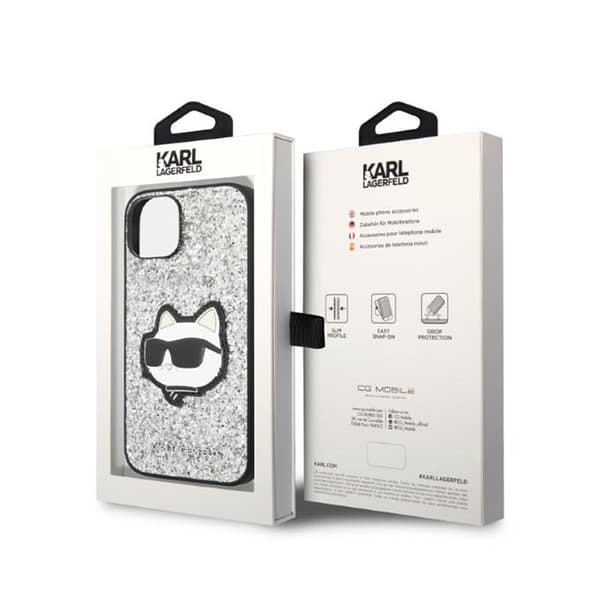 Karl Lagerfeld NFT Glitter Choupette Patch - iPhone 14-skal (Silver)