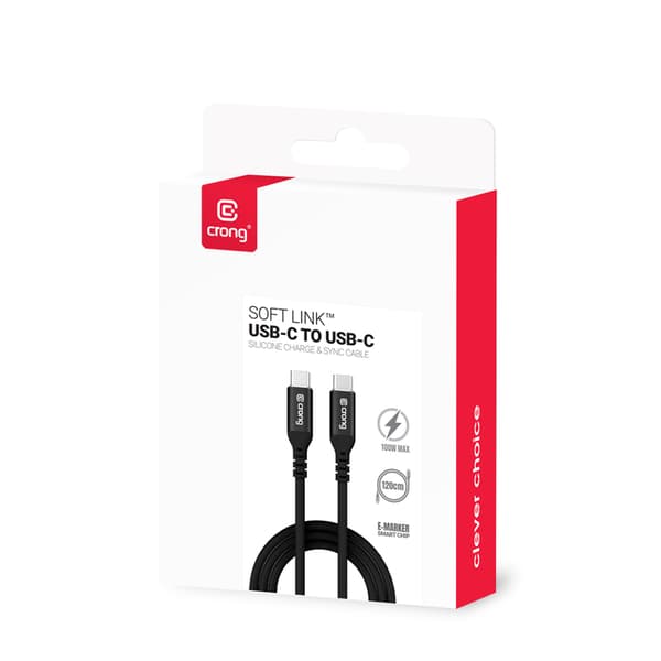 Crong Soft Link - 100W PD 5A USB-C - USB-C -kaapeli 200cm (musta)