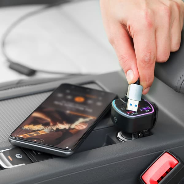 Bluetooth 5.0 sändare snabb laddare 2xUSB LED 12-24V Micro SD MP3