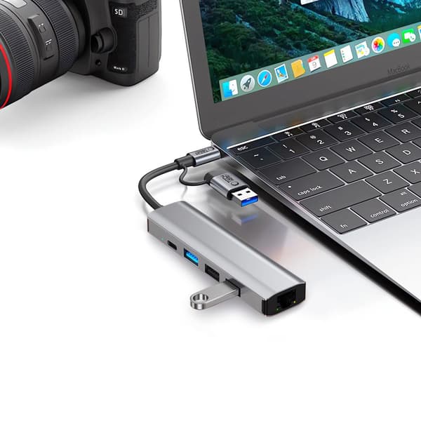 TECH-PROTECT HB03 HUB-SOVITIN 5IN1 TYPE-C + USB2.0 + USB3.0 + RJ45 TÄYSHARMAA