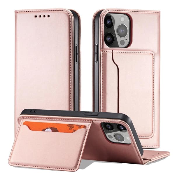 Magnetkortsfodral iPhone 14 Pro Flip Plånboksfodral Rosa