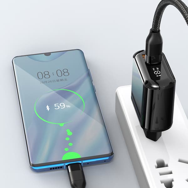 MCDODO SNABB TELEFON VÄGGLADDARE 2X USB USB-C PD 20W METER