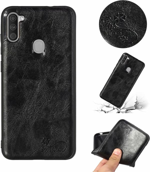 Etui til Samsung Galaxy A21, sort + hærdet glas.