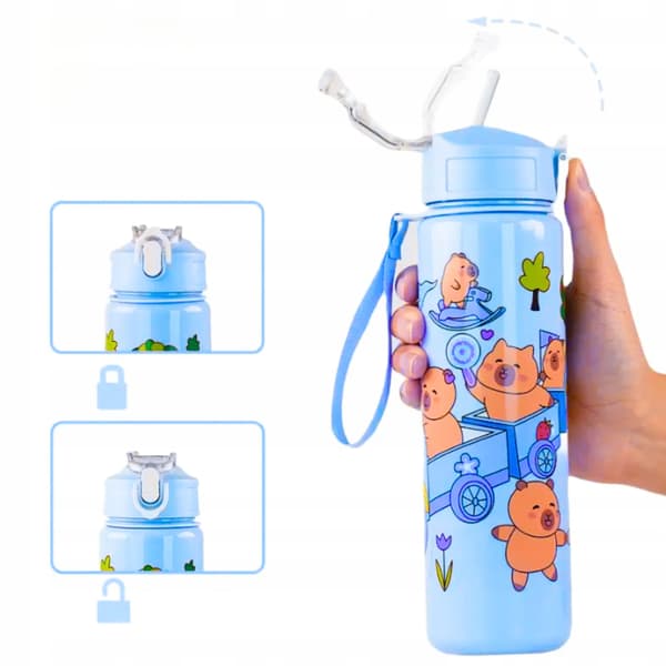 Kapybara-juomapullo pillillä lapsille kouluun 690 ml