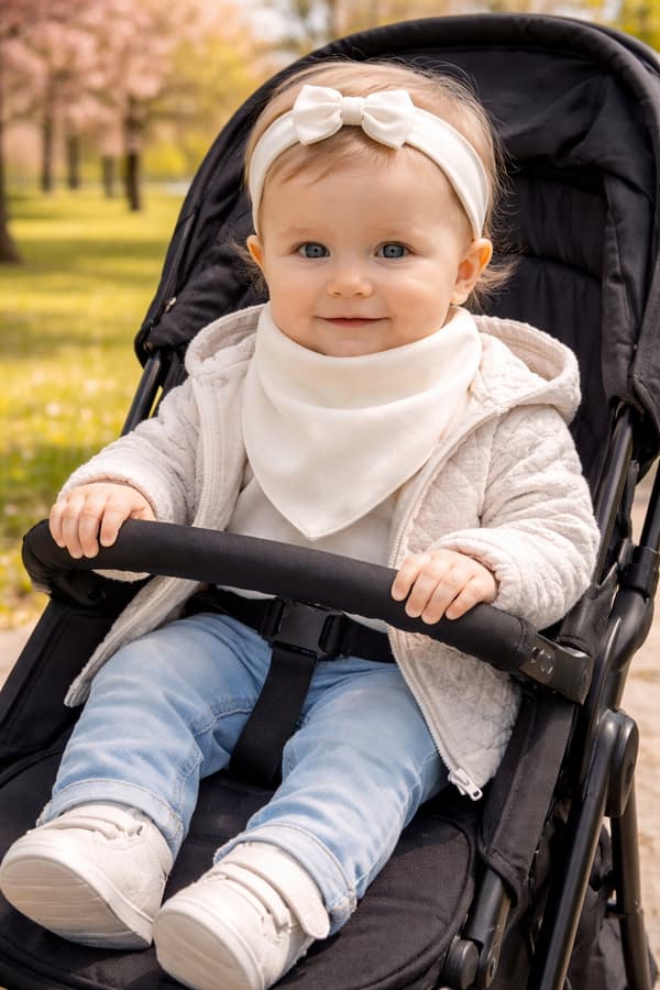 Børne rullekravetørklæde 100% bomuld 6-12M forår efterår ecru farve