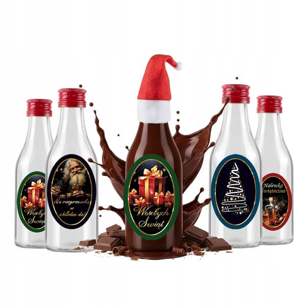 5x MONOPOL jullikörflaskor 50ml presentetikett med kork