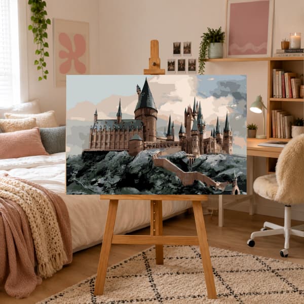 Måla efter nummer-bild med ram Hogwarts-vy Harry Potter 70x50cm