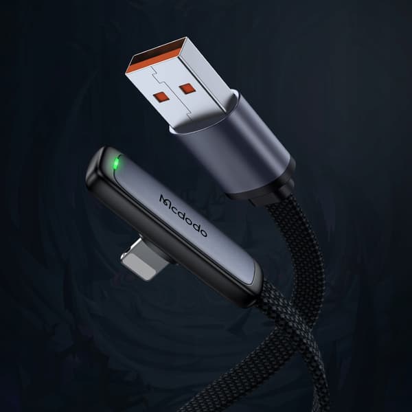 MCDODO Vinklet USB Lightning fladkabel 36W til iPhone 12 13 14 sort 2m