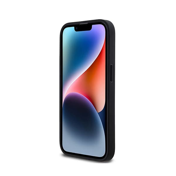 DKNY Læder Ternet Mono Mønster & Trykte Striber - iPhone 14 Pro Etui (Sort)