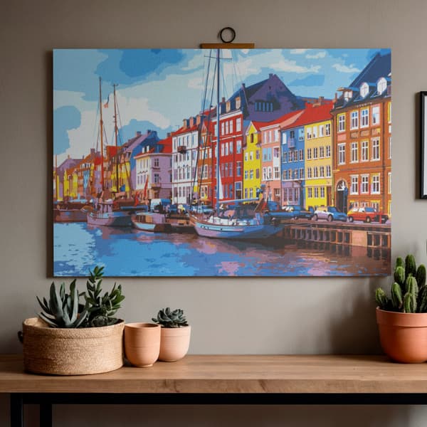 Mal efter nummer billede med ramme Charmerende by 70x50 cm