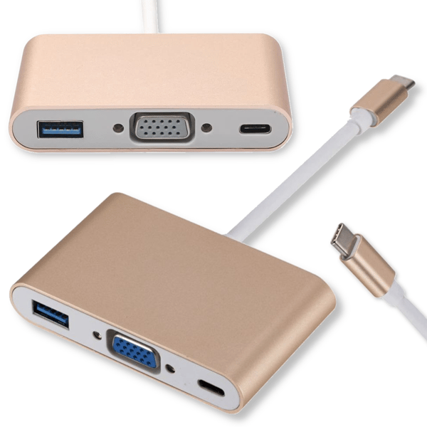 USB 3.1 USB-C til USB 3.0 / VGA / USB-C Hub Guld Adapter Konverter