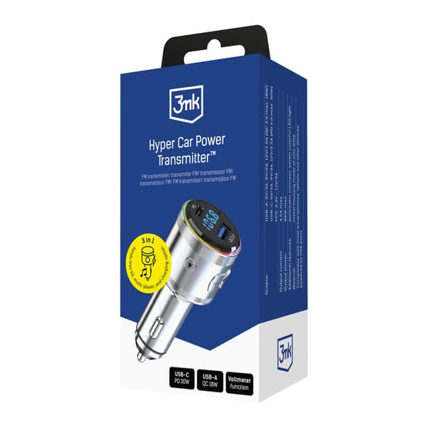 Tilbehør - 3mk Hyper Car Power Transmitter 48W QC PD PPS USB 1C1A Sølv