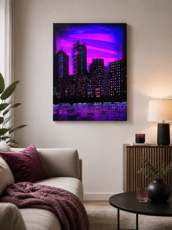 Målning med siffror med ram Neon panorama 40x50 cm