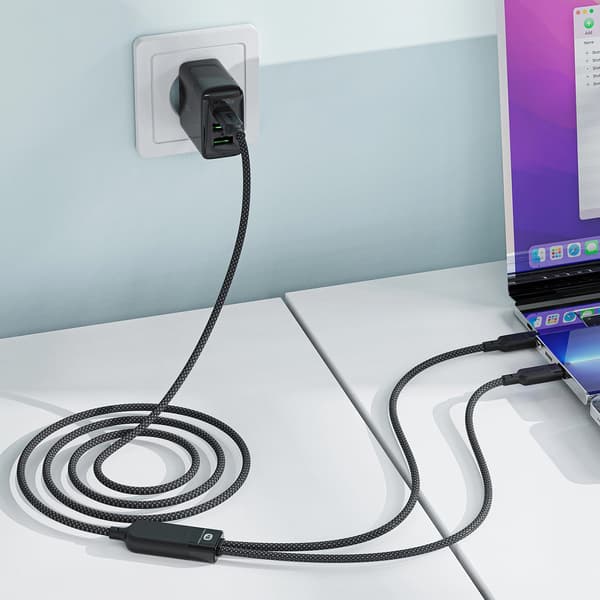 Acefast C5 USB-C - USB-C / USB-C 2-i-1-kabel 100W 480Mb/s - Sort